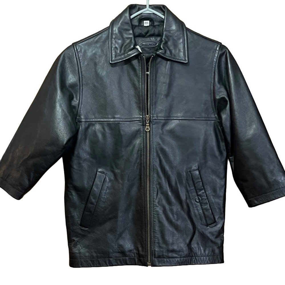 Beardmore Leather Moto Style Jacket, Cropped Sleeve Chop Jacket Youth XS NWT - Picture 2 of 10